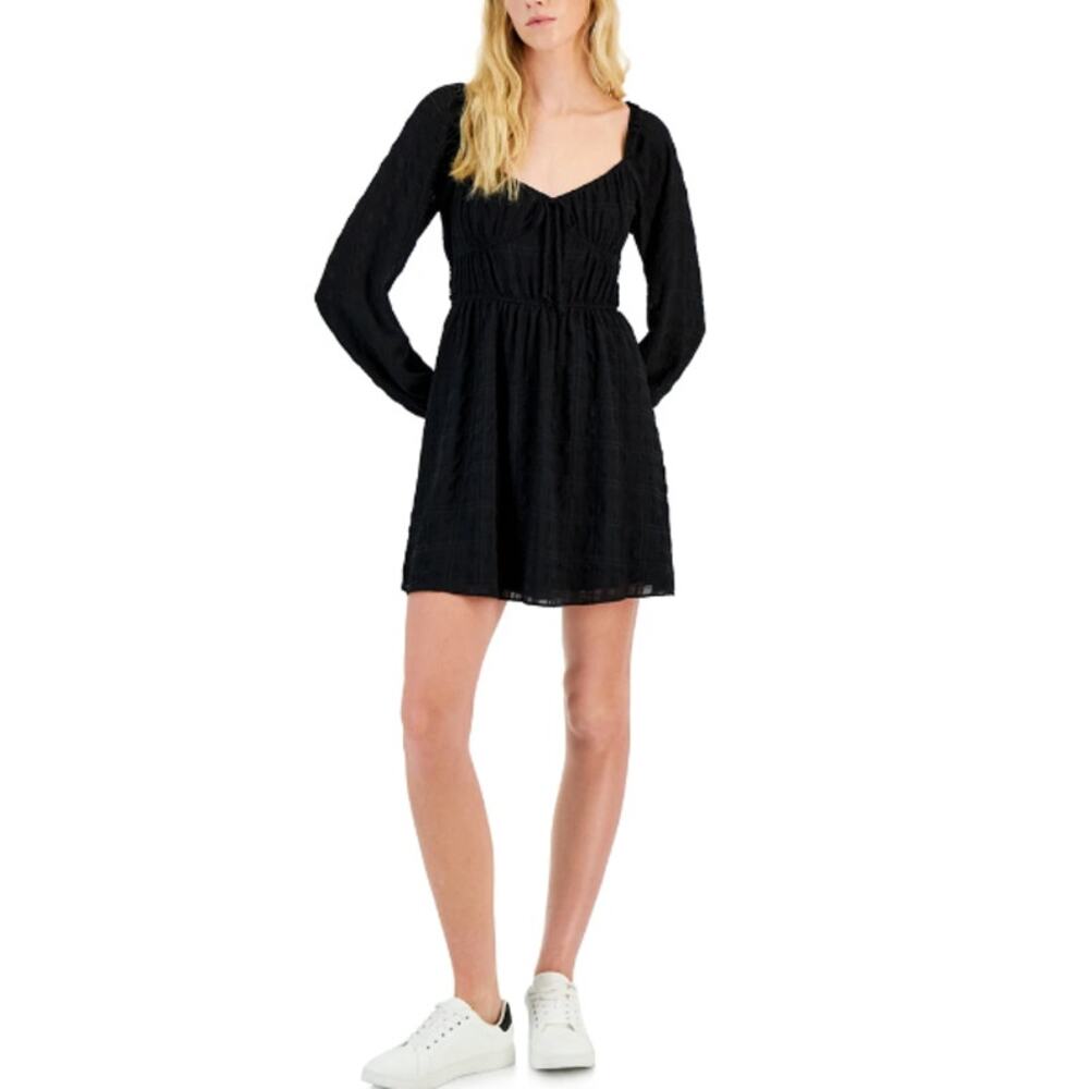 NEW Kingston Grey Black Dress Size XS Sweetheart ruched Long Sleeve Mini Goth